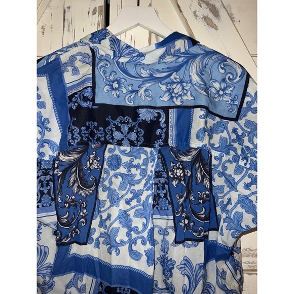 BEAUTIFUL by Lawrence Zarian Women's Top Sz M Printed Patchwork Blue A644436 - Picture 8 of 8
